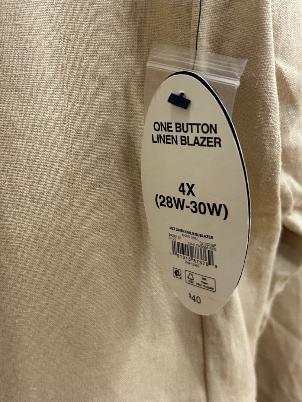 Scoop Women's and Women's Plus One Button Linen Blend Blazer, Size 4X. - Picture 8 of 10
